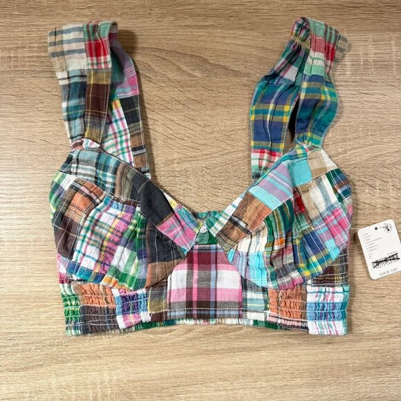 NWT Free People Keep Me Set Two Piece Capri Pants Crop Top Plaid Size 2 - Picture 5 of 12